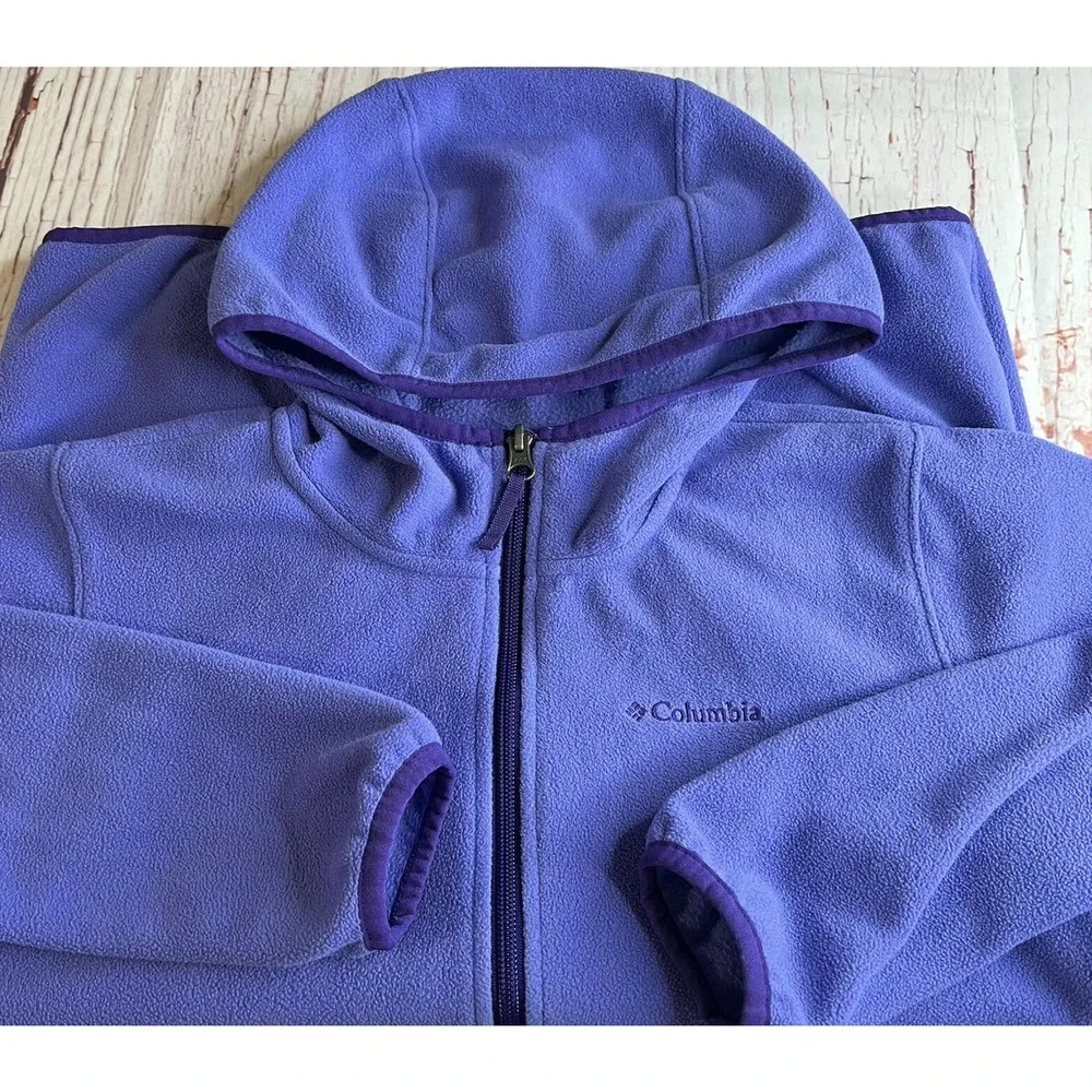 Columbia Girls Fleece Hoodie Jacket Youth Size L (14/16) Purple Blue Full Zip‎